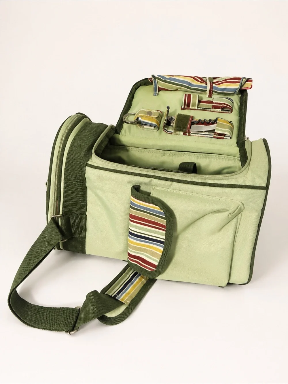 Picnic Time Olive Green Striped Cooler Bag